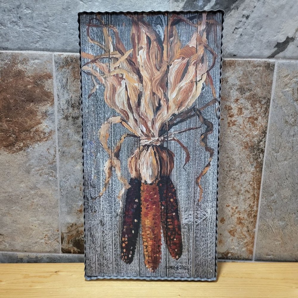 RTC Indian Corn Painting Corrugated Galvanized Iron Framed Signed Spradlin 2019